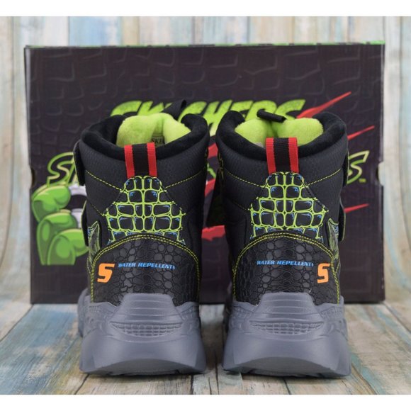 Skechers Skech-O-Saurus Kids Size 5 Dino Chill Water Repellent Boots Black Lime - Picture 7 of 10